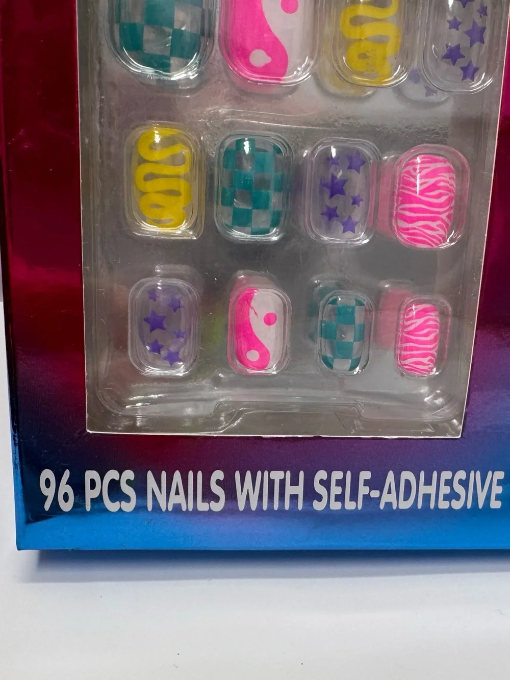Townley Girl Press-On Nails Rounded Square Neon Glow in the Dark Retro Mix NEW